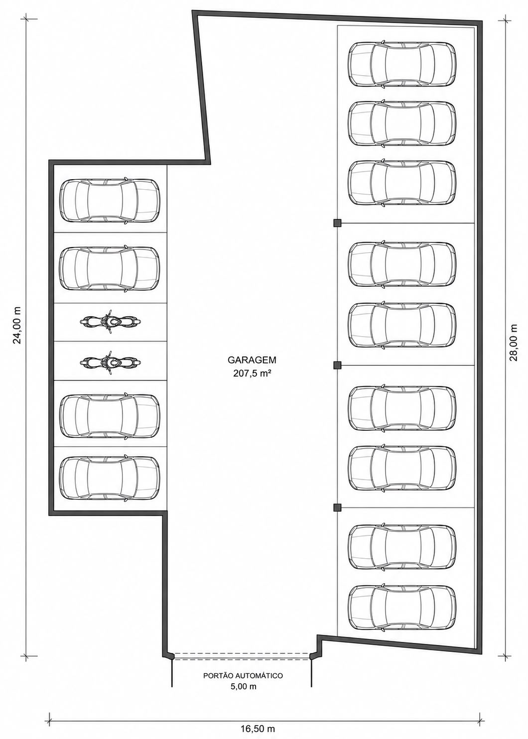 Planta da garagem, piso 1 — 207,5 m²